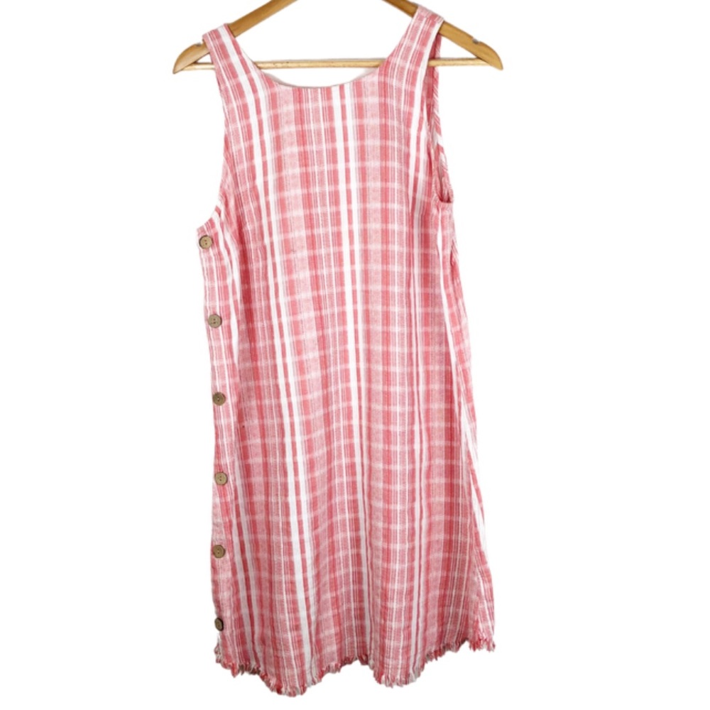 Universal Thread Side Button Striped Dress Red and White Medium